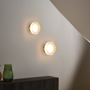 Modern minimalist creative study bedroom bedside lamp light luxury decoration living room background wall hotel round striped wall lamp