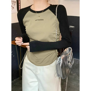 plus size V-neck Base Shirt Spring and Autumn Top Women's White Cotton Shoulder T-shirt Long-sleeved Western-style Slimming Slim-fit