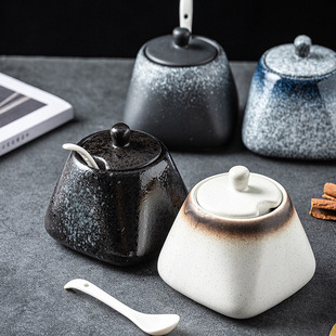 Japanese Style Ceramic Seasoning Jar Set Restaurant Seasoning Jar with Lid Salt Jar Household Kitchen Seasoning Bottle