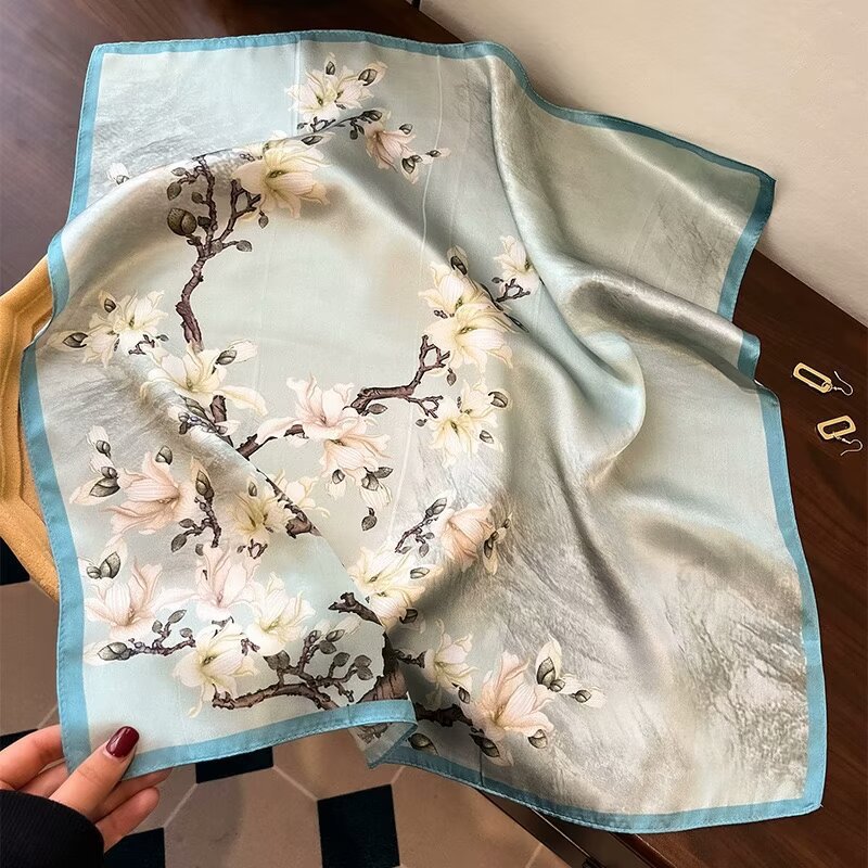 70cm silk scarf, professional small square scarf, high-end neckerchief, imitation silk, spring and summer versatile, foreign trade European and American style women's scarf