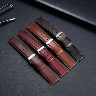 In stock Amazon popular retro gradient oil wax leather strap cowhide square tail quick release watch strap 22/20M