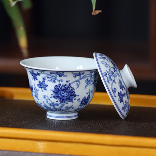 Jingdezhen ceramic hand-painted handmade blue and white passion fruit two Cai Cover bowl tea bowl tea bowl Chinese retro tea maker