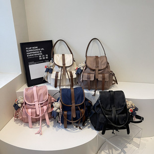 Hong Kong Style Casual Nylon Double Pocket Backpack Women's 2025 Spring New Large Capacity All-match Travel Backpack