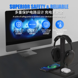 [Cross-border] desktop three-in-one wireless charger headset holder multi-function mobile phone wireless charging