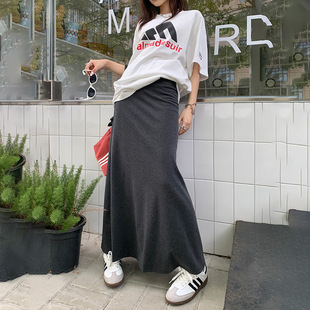 Beaver House #2 Color Retro High Waist Covering Span Loose Hip Skirt Dipped A- line Skirt All-match Slim Casual Long Skirt