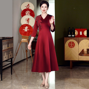 Весна Свадьба мама платье Благородный улучшенное Cheongsam молодой западный стиль мать-в-законе счастливый мать-в-законе свадебное банкетное платье