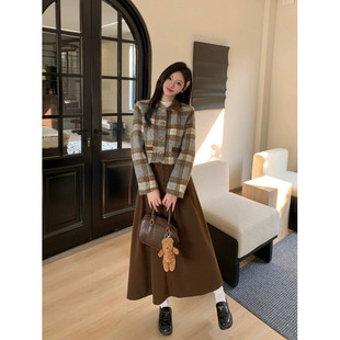 L9Y Autumn and Winter Two-piece Thickened Woolen Short Coat Women's 2024 New Pleated Long Dress Fashion Dress