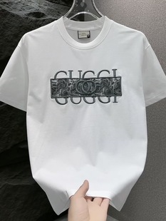 Embroidered Alphabet T-Shirt Short-sleeved Men's Summer New Casual Fashionable Slim-fit European Goods Young People's Handsome Bottoming Half-sleeved