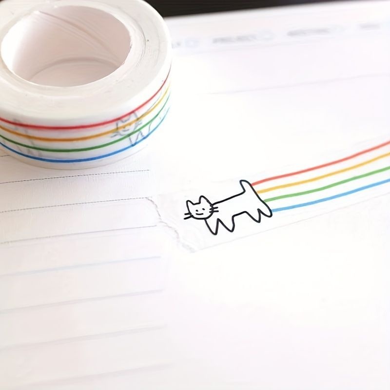 Ins Cute Rainbow Kitten Journal Tape Cat Basic Material Stickers Creative Collage Pet Washi Tape