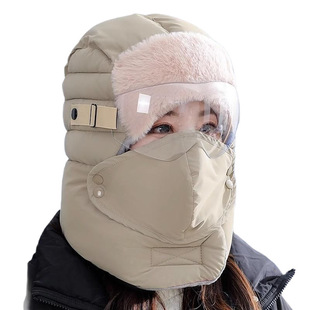 Under -40 Northeast Harbin fleece-lined Thickened Warm Women's Winter Hat Scarf Gloves Three-piece Glasses Lei Feng Hat Men