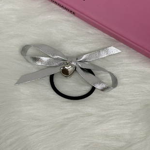 Sweet cool style silver leather bow hairpin niche high-grade temperament bangs side clip glossy headband hair accessories