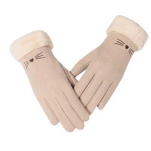 MEETSUNNY Winter Velvet Warm Gloves Women's Cute Cold-proof Cycling Korean Style Touch Screen Cat Gloves