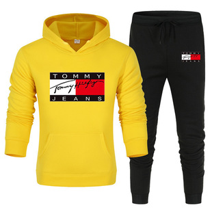 Europe and the United States foreign trade new men's printing sports two-piece casual large hoodie fashion suit men's
