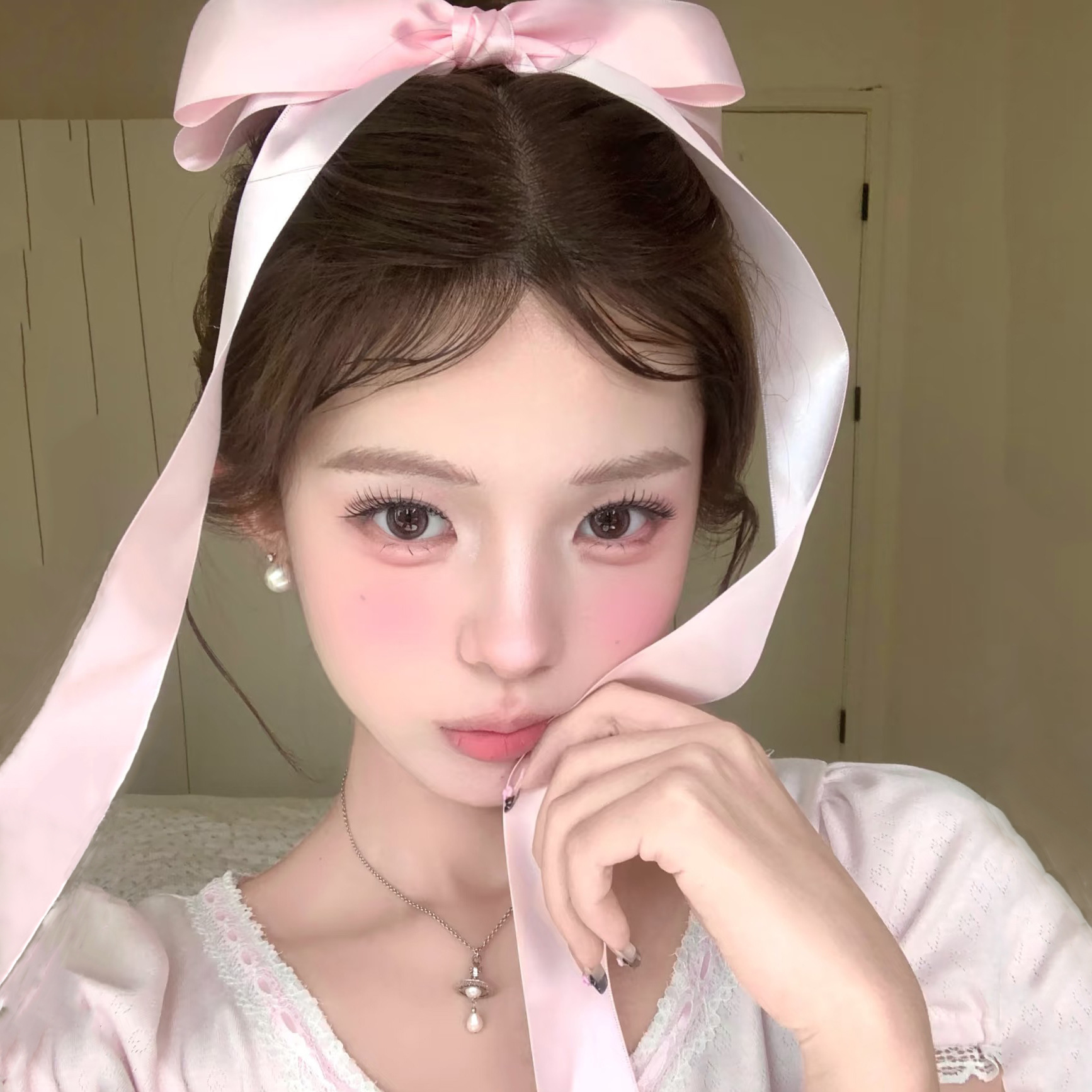 Mint Green Bow Hairpin Long Ribbon Hair Accessory Oversized Spring Clip on the Back of the Head Princess Style Ribbon Headdress for Women