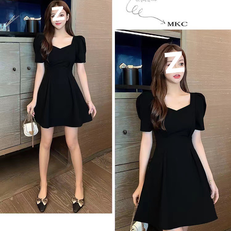 프랑스 스타일 케어 머신 백리스 스퀘어 칼라 버블 슬리브 레드 원피스 여성의 2025 타이트 허리 슬리밍 우아한 연령 감소 스커트