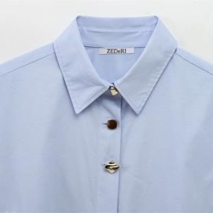 Foreign trade list! Spring and summer new European and American style women's fashion casual stitching buttons poplin shirt 2238534