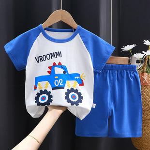 Children's short-sleeved suit Cotton Boys' T-shirt baby Summer children's clothing girls' shorts baby clothes summer wholesale