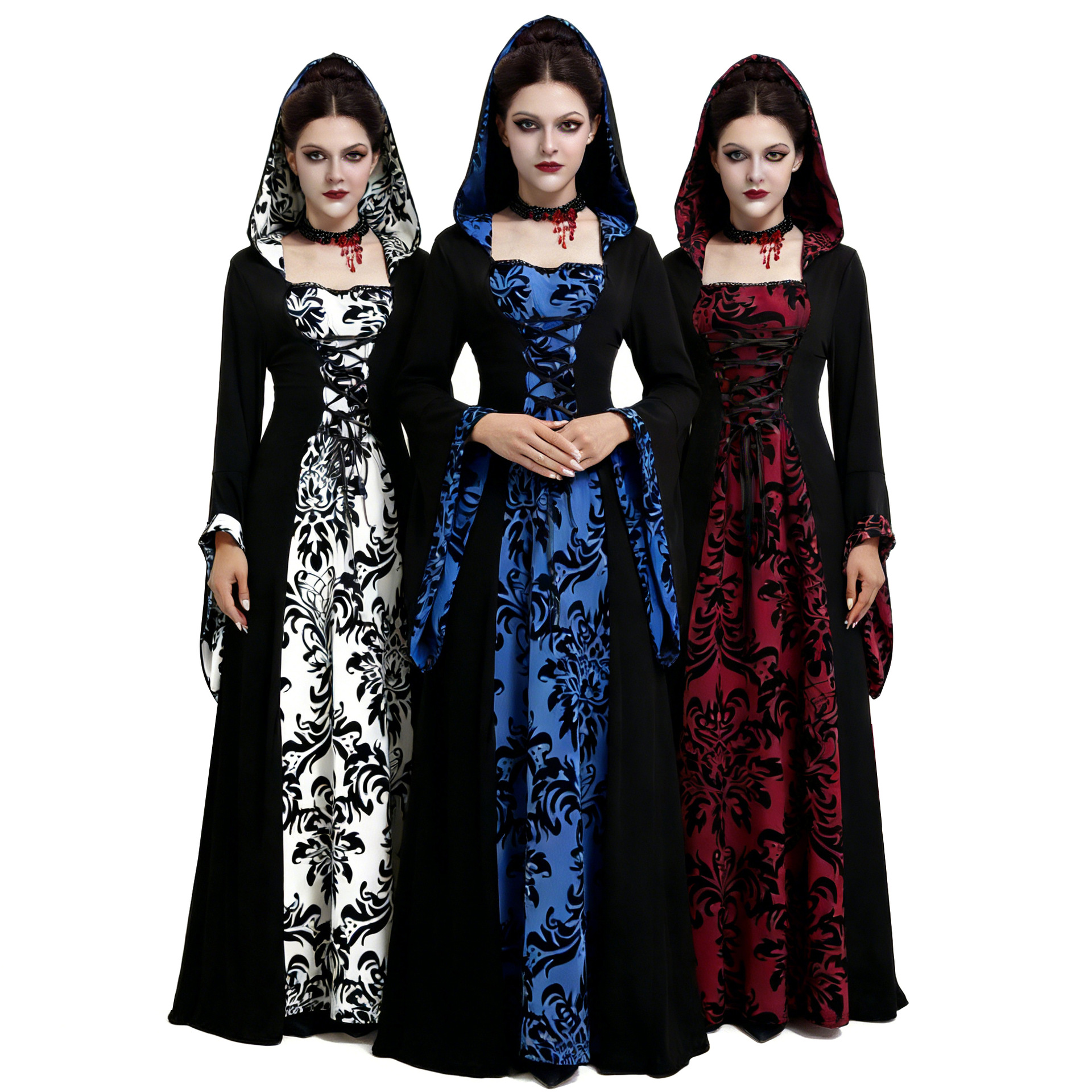 S-5Xl Medieval Court Retro Hooded Dress Halloween Stage Performance Costume Victorian Dress