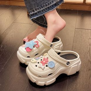 2024 New Hole Shoes Summer Women's Outer Wear Thick Sole Cute Non-slip Fashion Internet Celebrity Breathable Baotou Sandals