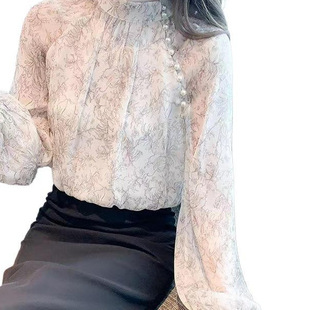 Floral Chiffon Long-sleeved Shirt Women's Autumn New French Style Women's Shirt Elegant Chic Top