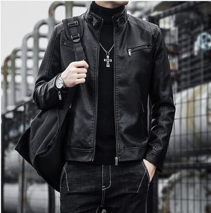 Cross-border foreign trade motorcycle leather men's autumn and winter New Korean fashion collar slim leather jacket coat wholesale