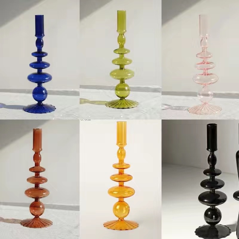 Nordic ins Style Stained Glass Candle Holder Living Room Wine Cabinet Decorative Ornaments Internet Celebrity Famous Restaurant Vase Crafts