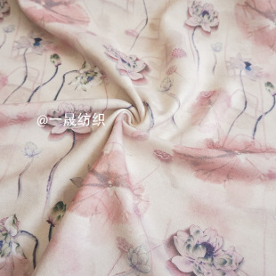 Guofeng Lotus Lotus Ink Painting Guofeng Knitted Base dress Fabric White Manli Velvet Printed Sweater Fabric
