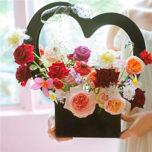 Hand-held Flower Basket Paper Flower Gift Box Packaging Box Teacher's Day Hand-held Flower Hand-held Paper Box for Flower Mud