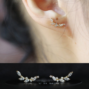 Bessy Silver Laurel Branches S925 Sterling Silver Zirconium Diamond Super Flash Full Diamond Arc Earrings Small Fresh Earrings for Women