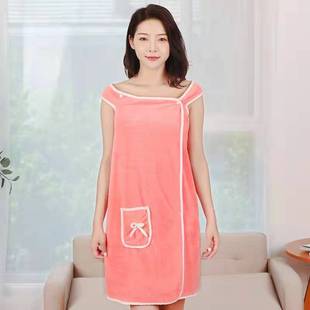 21N Wearing Bath Towel Sling Bath Skirt Thickened Soft Absorbent Student Dormitory Bath Anti-running Coral Fleece Large