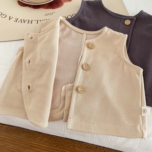 Infant Korean style spring and autumn vest knitted sleeveless vest male and female baby waistcoat Western style out cardigan top