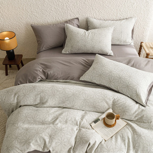 Non-printed Style Pure Cotton Four-piece Set Cotton Three-layer Yarn Jacquard Bed Three-piece Lace New Arrival Light Luxury Bed Sheet Quilt Cover Bed Cover
