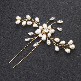 European and American Ebay Cross-border Source Korean Bride Handmade Pearl Crystal Hairpin U-shaped Clip Wedding Headwear