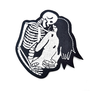 in stock Punk Skull Embroidery Patch Cross-border Source Black Cloth Sticker European and American Bocket Coat Denim Coat Decoration