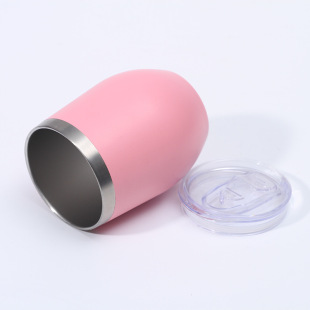 Cross-border hot sale 12oz plastic-sprayed eggshell Cup creative vacuum red wine glass 304 stainless steel U-shaped egg cup wholesale