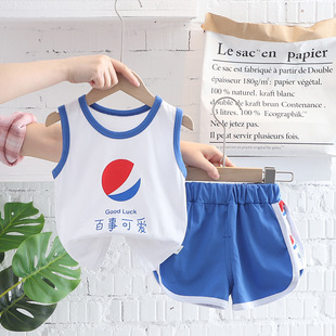 Children's vest suit 2022 new boys' summer cool baby pure cotton baby sleeveless shorts two-piece suit fashion