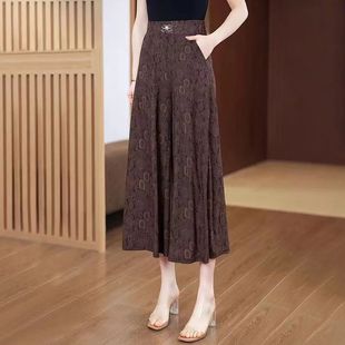 Summer New Arrival Wide Leg Mom Culottes Women's High Waist Slimming Middle-aged and Elderly Printed Stretch Women's Pants plus size Casual Pants