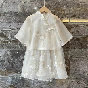 2023 Summer Suit for Girls Baby Girl Chinese Style Cheongsam Dress Fashion Embroidered Children's Hanfu Two-piece Set