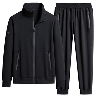 Autumn new pure cotton men's sports suit casual stand collar sports cardigan long sleeve youth running two-piece suit men