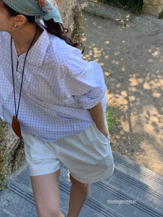 Raw C2025 New Summer Style Korean Dongdaemun Not*Ing Written Slim Lapel Plaid Long-Sleeved Shirt