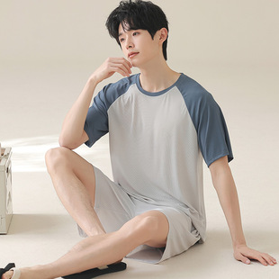 Yu Zhaolin Ice Silk Pajamas Men's Summer Cool Thin plus size Short-sleeved Shorts Men's Home Clothes suit