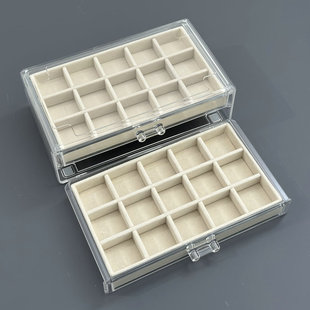 Nail Jewelry Storage Box Earrings Ear Studs Transparent Multi-Layer Flannel 90-Case Diamond Box Storage Box Household Multi-Case Drawer