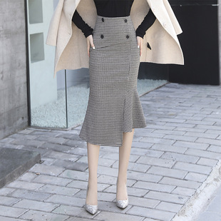 2025 spring new houndstooth irregular fishtail skirt plaid hip skirt best selling in stock a generation of hair