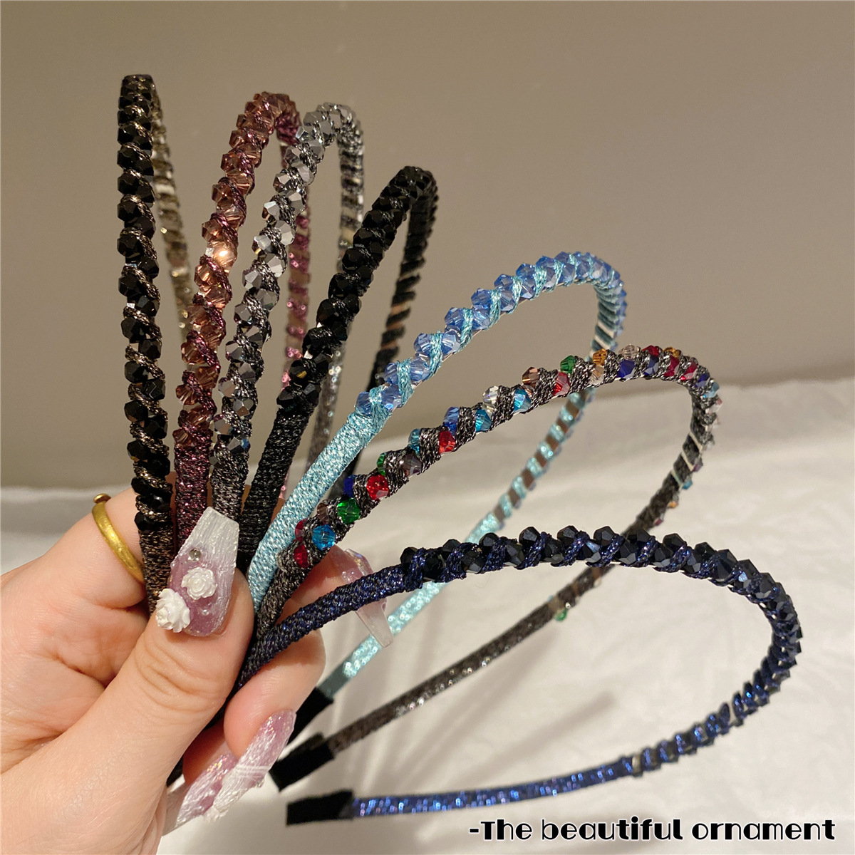 2023 High-end Crystal Rhinestone Colorful Fine Hairband Light Luxury Elegant Outgoing Pressure Hair Hoop Girl Hair Accessories