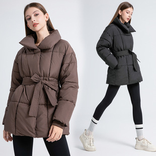 Cross-border Short Cotton-padded Jacket European and American 2024 Winter New Loose Casual Warm Collar Belt Cotton Jacket