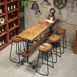 American-style Industrial Solid Wood Partition Tall Long Table Coffee Milk Tea Shop Bar Balcony Window Bar Table and Chair Home