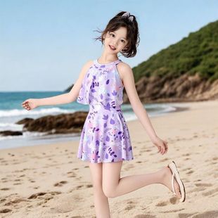 Children's Swimwear Girls' 2025 New Style Girls' Sweet Cute Mid-Big Children's Western Style Beach Vacation Swimwear