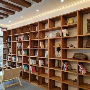 Old Elm Whole Wall Floor-standing Bookshelf Whole Wall Partition Storage Rack Solid Wood Bookcase Home Wall Book Storage Cabinet