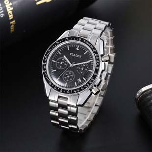 PLADEN Live Broadcast Explosions Men's Fashion High-end Classic Casual Three-eye Chronograph Stainless Steel Men's Quartz Hand