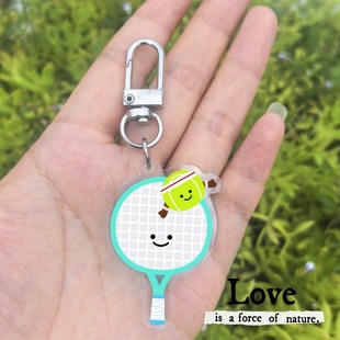 Cute badminton tennis volleyball football basketball football key chain headset pendant gift table tennis gift